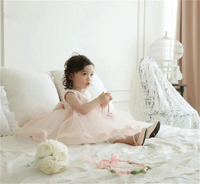 Baby Girl Baptism Dresses Toddler White Lace Flower Tulle Christening 1 Years Birthday Princess Party Dress Newborn Wedding Gown