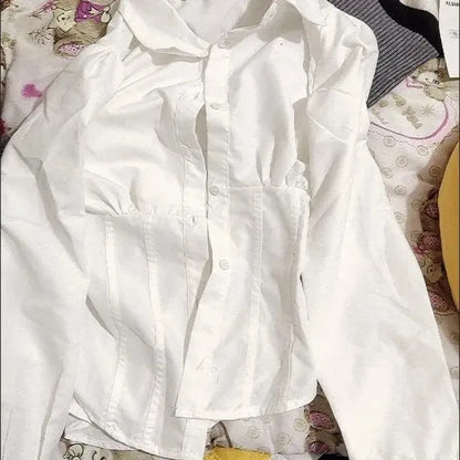 White Shirts Women Slim Sexy Girls All-match Preppy Style Long Sleeve Tops Casual Fashion Girls Classic Camisa Feminine
