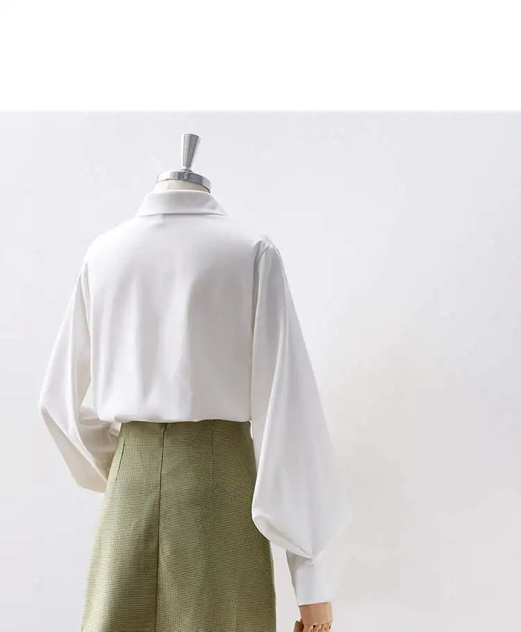 Lantern Sleeves Vintage Shirts Women Elegant White Women's Blouse with Lush Sleeves 2026 Fashion Button Up Shirt Black dropship
