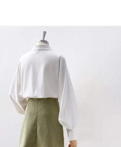 Lantern Sleeves Vintage Shirts Women Elegant White Women's Blouse with Lush Sleeves 2026 Fashion Button Up Shirt Black dropship