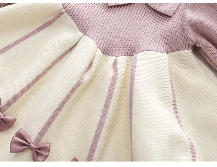 Autumn Winter Girls' Sweater Long Sleeve Dress 2025 Christmas Party Girl Baby Retro Cheongsam Lotus Leaf Knitted Wool Dress