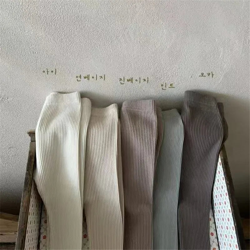 New Baby Cotton Ribbed Leggings Solid Cotton Infant Stretch Pants Soft Comfortable Toddler Pants Kids Boys Girls Trousers