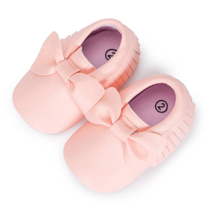 Meckior Baby Shoes Newborn Infant Boy Girl First Walker PU Sofe Sole Princess Bowknot Fringe Toddler Baby Crib Shoes Casual