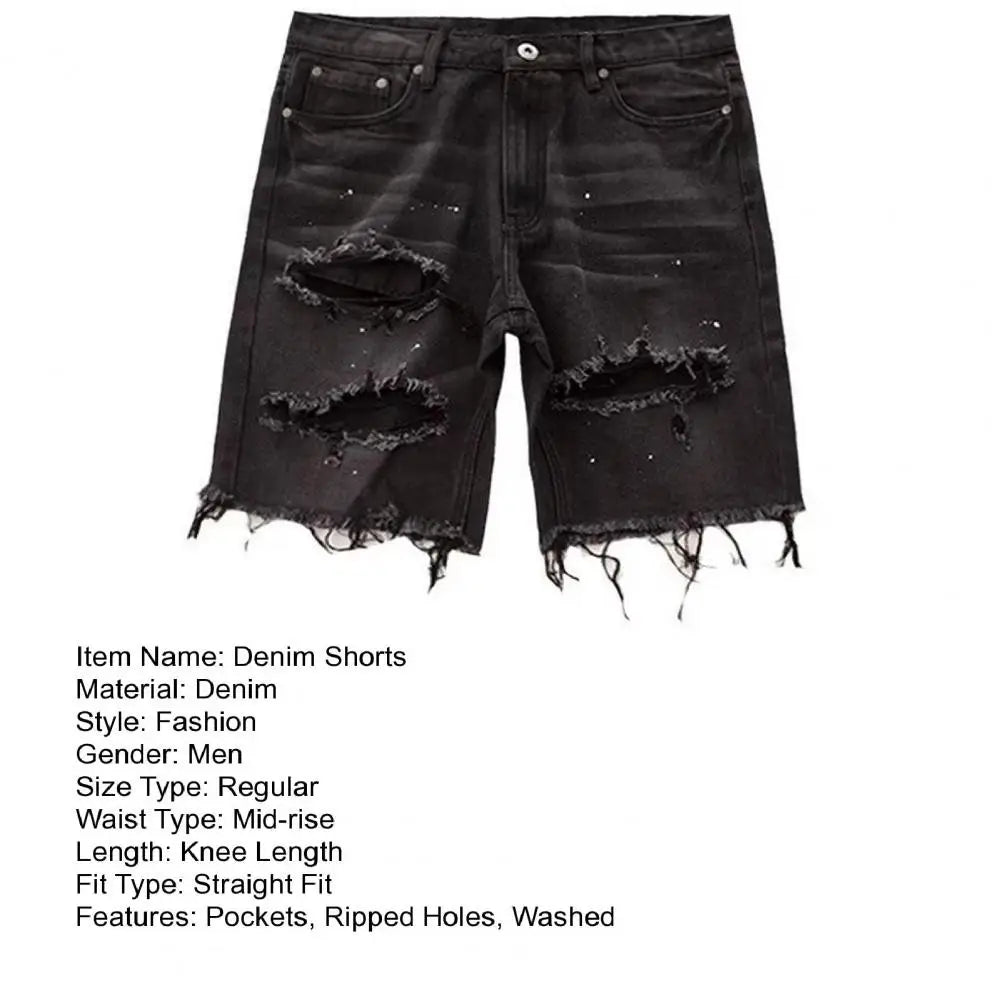 Ripped Holes Denim Shorts boy's Summer Distressed Denim Shorts Stylish Button Fly Multi-pocket Design Slim Fit for Youthful
