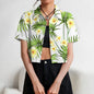 Women's Lapel Button Tank Tops Shirts Summer Casual Short Sleeve Shirts 3D Cherry Printed Women's Clothing Navel Exposed Shirts