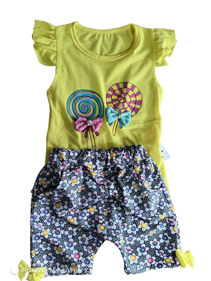 2024 New Summer Baby Clothes Sets Lollipop Print Sleeveless T-shirts and Shorts 2pcs Newborn Infant Girls Clothing Suits Outfits