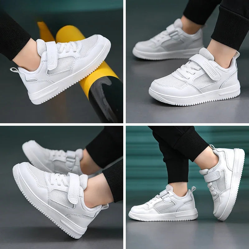 Children Sneaker Boys Casual Shoes Black Leather Flat Student Walking Shoes Non-slip Girl Lightweight Sports Tennis Footwear