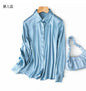 Tajiyane Women's 93% Mulberry Silk 7% Spandex 19 momme satin Silk Buttons long sleeve shirt Top Blouse office work chemise femme
