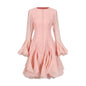 TWOTWINSTYLE Pink Patchwork Ruffle Dress For Women Round Neck Flare Sleeve High Wait Slim Elegant Midi 107CM Dress Female 2025