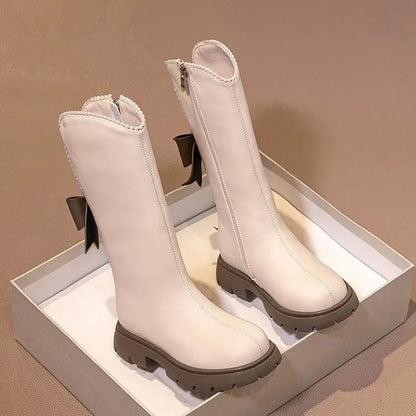 Long Boots for Girls and Children 2026 New Winter Long Leather Boots Princess Foreign Girls Plus Cashmere Shoes