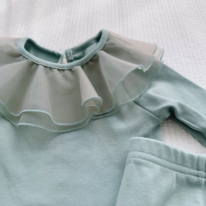 2025 Spring New Baby Long Sleeve Home Clothes Set Infant Girl Lapel Tops + Leggings 2pcs Suit Toddler Cotton Casual Outfits