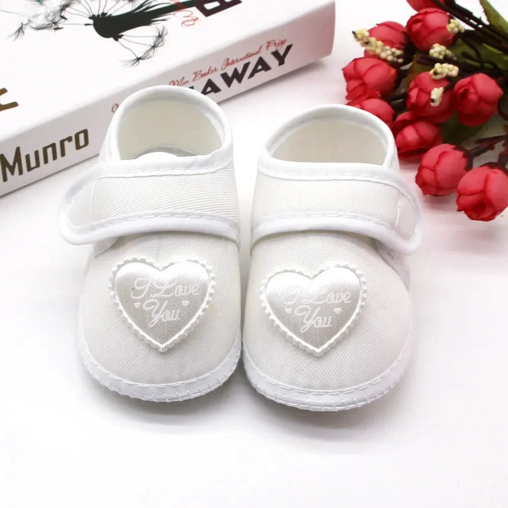 Infant Baby Girls Flats Letter Printing Love Pattern Soft Sole Non-slip Flower Princess Wedding Dress Walking Shoes for Newborn