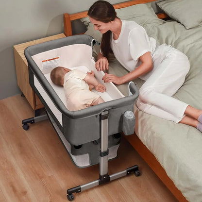 3 in 1 Baby Crib Adjustable Portable Bed for Infant, Baby Bassinet with Mosquito net Baby Newborn Must Have Bed, Grey