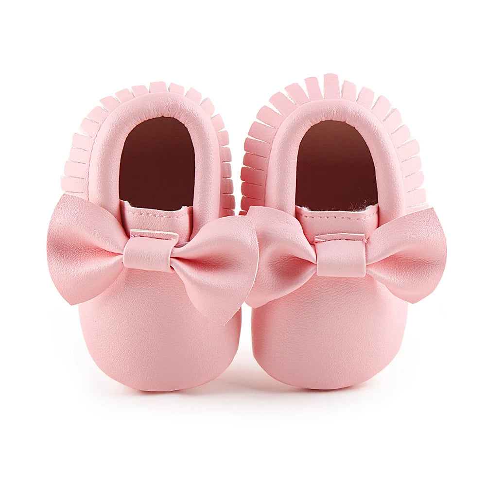 Meckior Baby Shoes Newborn Infant Boy Girl First Walker PU Sofe Sole Princess Bowknot Fringe Toddler Baby Crib Shoes Casual