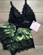 Women's Sexy Lace Sleepwear Lace Necklacing Lingerie Sleeveless V-Neck Baby doll Pajamas Set Lingerie Tops Shorts Set Nightwear