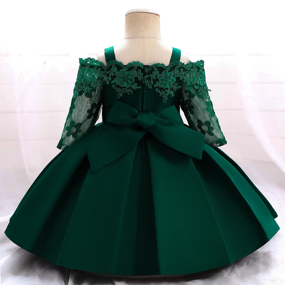 Baby Girls Christmas Dress Newborn Baptism Princess Party Dresses Lace Sleeve Toddler Girl Clothes 1 Years Birthday Wedding Gown