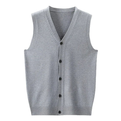 2026 Men's New Autumn and Winter Vest Young Casual Warm Knit Sleeveless Base Shirt Solid Color Jacquard Cardigan Vest