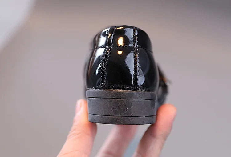 Boys Leather Shoes 2022 Spring Autumn Kids Performance Mary Janes Shoes for Party Wedding Shows Solid Black Slip-on Shoes