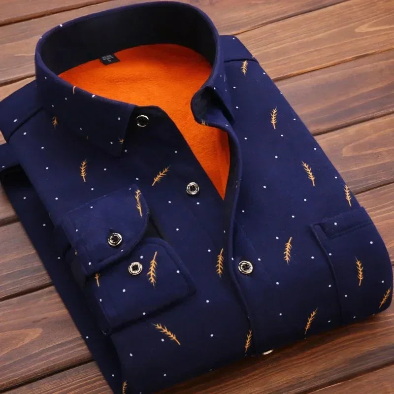 New 2025 Men's Thick Long Sleeve Shirts Fashion Casual Business Versatile Shirts Tops Men Plaid Striped Warm Shirts Camisas Male