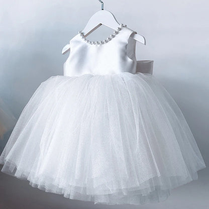 Toddler Baby Girls Dress Bow Baptism Dress for Girls 1 Yrs Birthday Party Wedding Beading Dress Formal Occasion Tutu Fluffy Gown