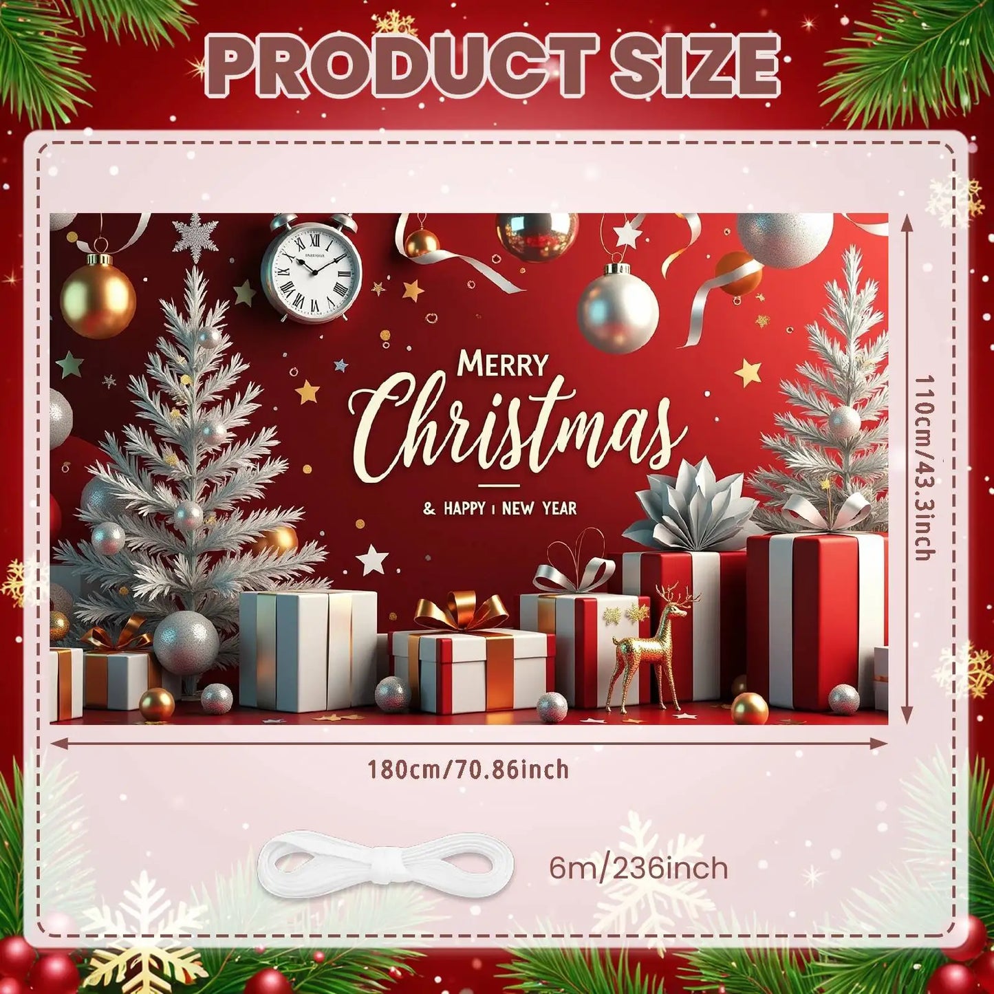 Decorative Merry Christmas Banner Holiday Backdrop Gift Décor New Year Decoration for Holiday Celebration Winter Party Home Deco