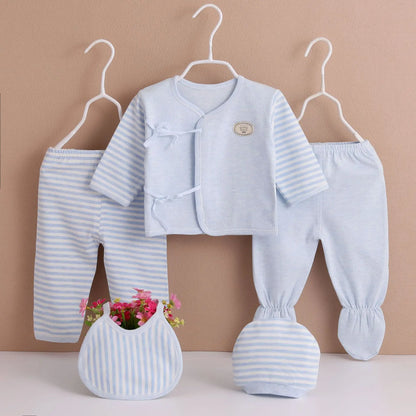 5Piece Sets Spring Baby Girl Boy Clothes Casual Cartoon Cute Print Long Sleeve Cotton Tops+ Pants+ Hat Newborn Hospital Set BC1361
