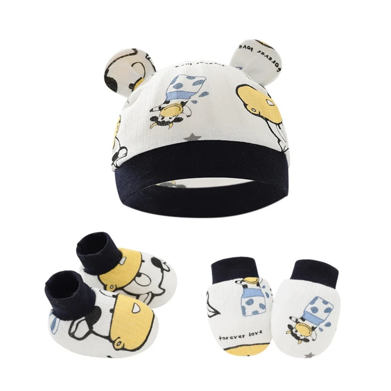 Baby Anti Scratching Cotton Gloves Hat Foot Cover Set Socks Kit Accessory for Newborn Baby Girls Boys Baby Shower