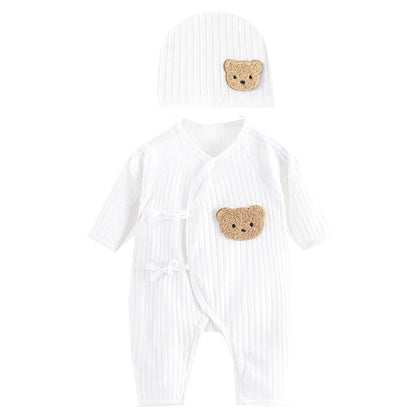Breathable Newborn Bear Jumpsuit Hospital Hat Spring Outfit Long Sleeves Bodysuits for Baby Girls Boys Unisex Coveralls A2UB