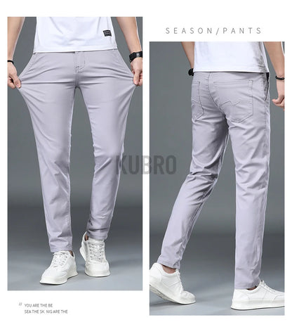 KUBRO Korean Style Cotton Soft Elastic Slim Straight Trousers Summer Thin Office Fashion Versatile Men's Business Casual Pants
