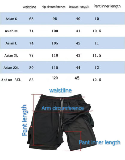 2026 New Men's Running Fitness Shorts 2 in 1 Double Layer Sports Shorts Sportswear Gym Fitness Shorts Training Jogging Pants Men