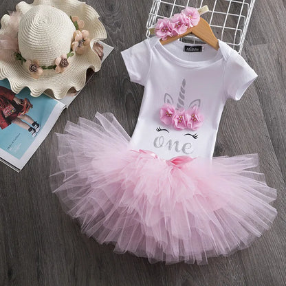 NewBorn Girls 1St Birthday Party Dress Princess 1 Year Old Ceremony Mesh Tutu Vestidos Infant Unicorn Christening Gowns