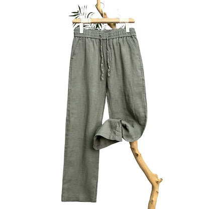 Linen Natural Pure Skin Breathable Summer Pure Color Fashion Linen Slim Fit Men Loose 100% Linen Straight Flax Casual Pants