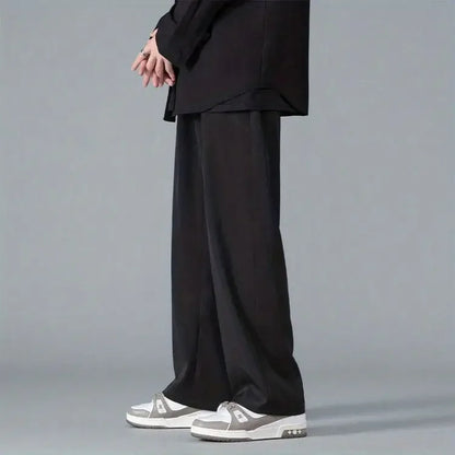 2026 Spring New Solid Color Straight Pants Man Elastic Waist Loose Casual Harajuku Trousers Japanese Style Thin Style Clothes