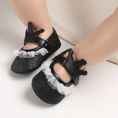 Cute 0-18M Spring Newborn Silver Baby Shoes Non Slip Cloth Bottom Girl Shoes Elegant Breathable Casual Baby First Walking Shoes