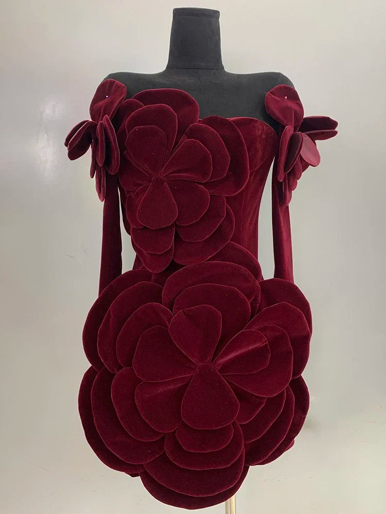 Solid Patchwork Appliques Sexy Mini Dresses For Women Strapless Long Sleeve Slimming Evening Party Dresses Female