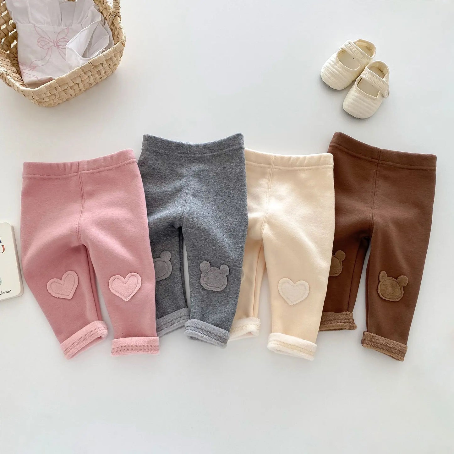 Girls Leggings 2026 Winter 0-5Y Children's Clothes Baby Girls Patch Plus Velvet Warm Pants Trousers