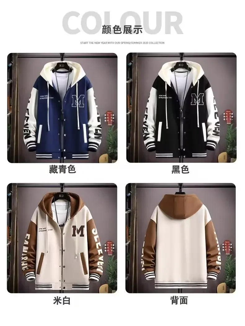 S-6XL Men's Hooded Pockets Cargo Jacket Men's Clothing Spring Autumn Japanese Fashion Loose Male Coat Hooded Baseball Jersey New