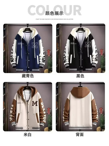 S-6XL Men's Hooded Pockets Cargo Jacket Men's Clothing Spring Autumn Japanese Fashion Loose Male Coat Hooded Baseball Jersey New