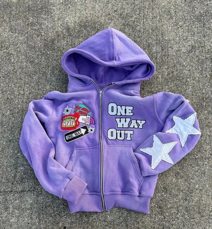 Harajuku Hip Hop High Street embroidery zipper hoodie men Y2k 2026 fall new jacket American retro punk oversized sweatshirt