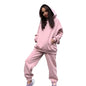 2 Pcs/Set Chic Two Pieces Set Winter Hoodie Pants Set Solid Color Casual Deep Crotch Autumn Tracksuit Keep Warm