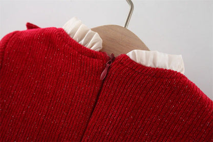 Winter Newborn Girls Clothes Korean Fashion Bow Cute Fleece Warm Thick Long Sleeve Red Baby Dress Luxury Birthday Dresses BC1704