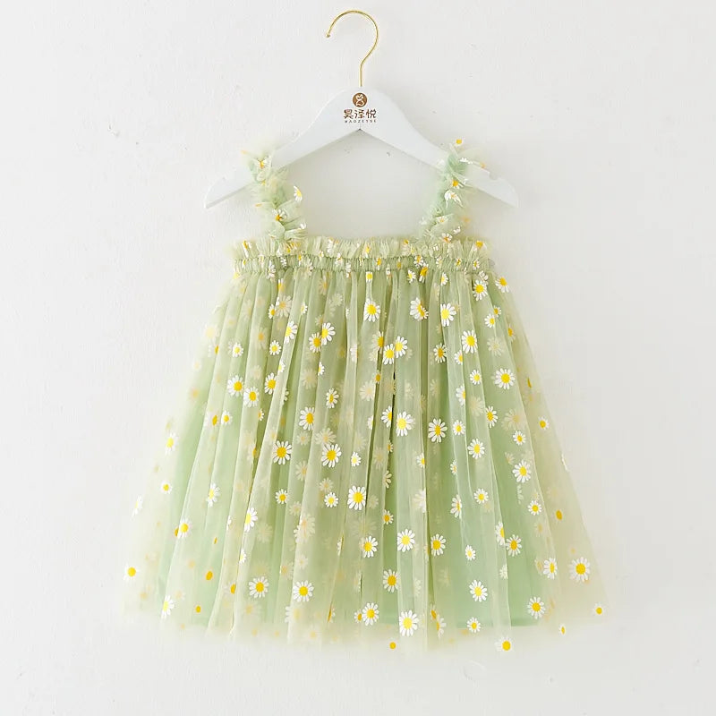 2025 New Baby Girl Clothes Multi Coloured Embroidered Floral Mesh Camisole Cute Baby Girl Dress Party Princess Fluffy Dresses