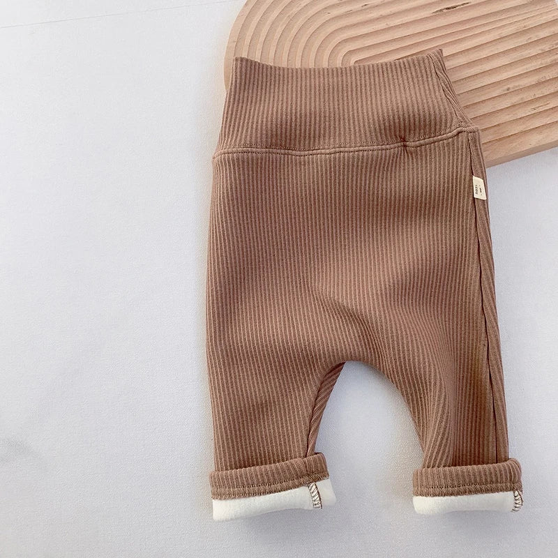 MILANCEL Baby Leggings Toddler High Waist Fleece Thermal Trousers Infant Solid Color Pants