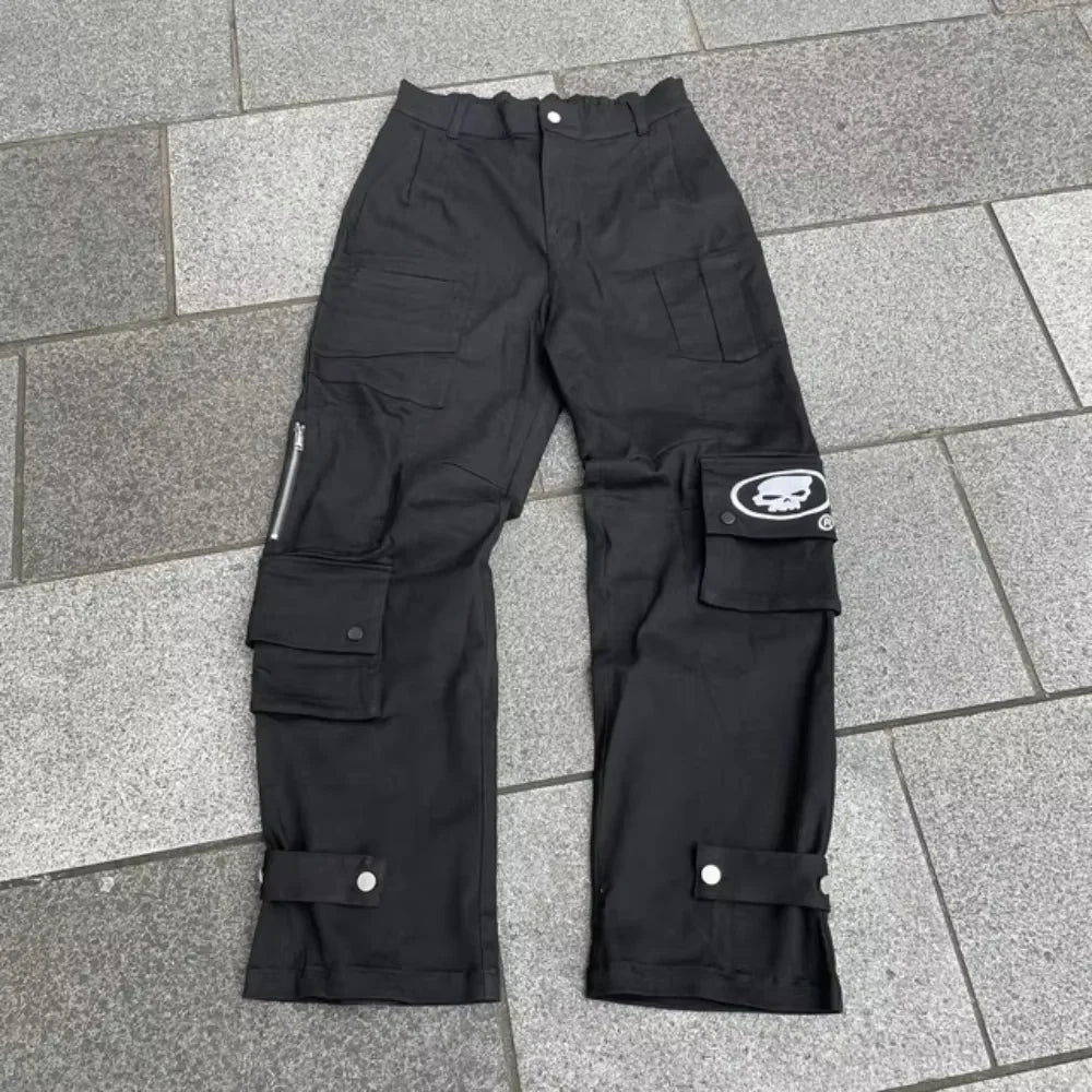 Y2K Jeans Men's Hip Hop Retro Skull Embroidery Washed Baggy Denim Pants New Straight Casual Loose Wide Leg Trouser Streetwear