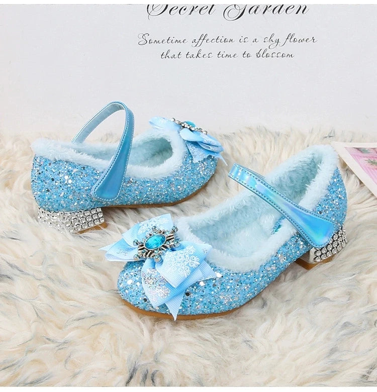 Disney Girls Show Frozen Princess Elsa Shoes Winter Girls Baby Shoes Children Blue Pink Crystal Shoes Sandals Size 23-36