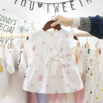 Summer Kids Baby Girls Dresses Infant Clothing Sleeveless Backless Bowknot Polka Dot Princess Dress Newborn Children Clothes
