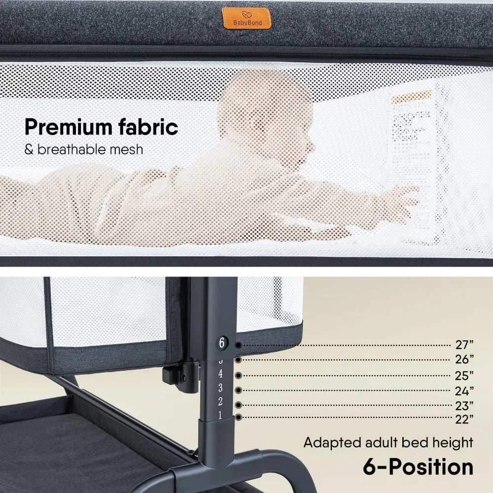 Baby Crib 3-in-1 Bed Sheets, Equipped with Soft Waterproof Mattress, Skin Friendly Breathable Bed Sheets, Bedside Crib