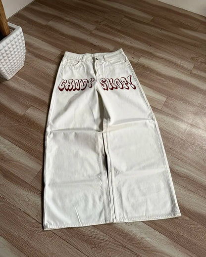 Y2K Harajuku Retro Washed Baggy Jeans Street Hip-hop Anime Printed Wide Pattern Straight Pants Men Trendy Brand Casual Trousers