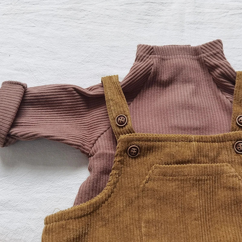2025 New Korean Toddler Baby Boys Corduroy Overalls Casual Look Front Pocket One Piece Baby Pants Girls Trousers