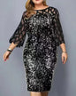 Elegant Sequin Plus Size 4XL 5XL Women Midi Dress Sexy Casual Evening Party Dress Gown Wedding Luxury Robe Rouge Vestidos
